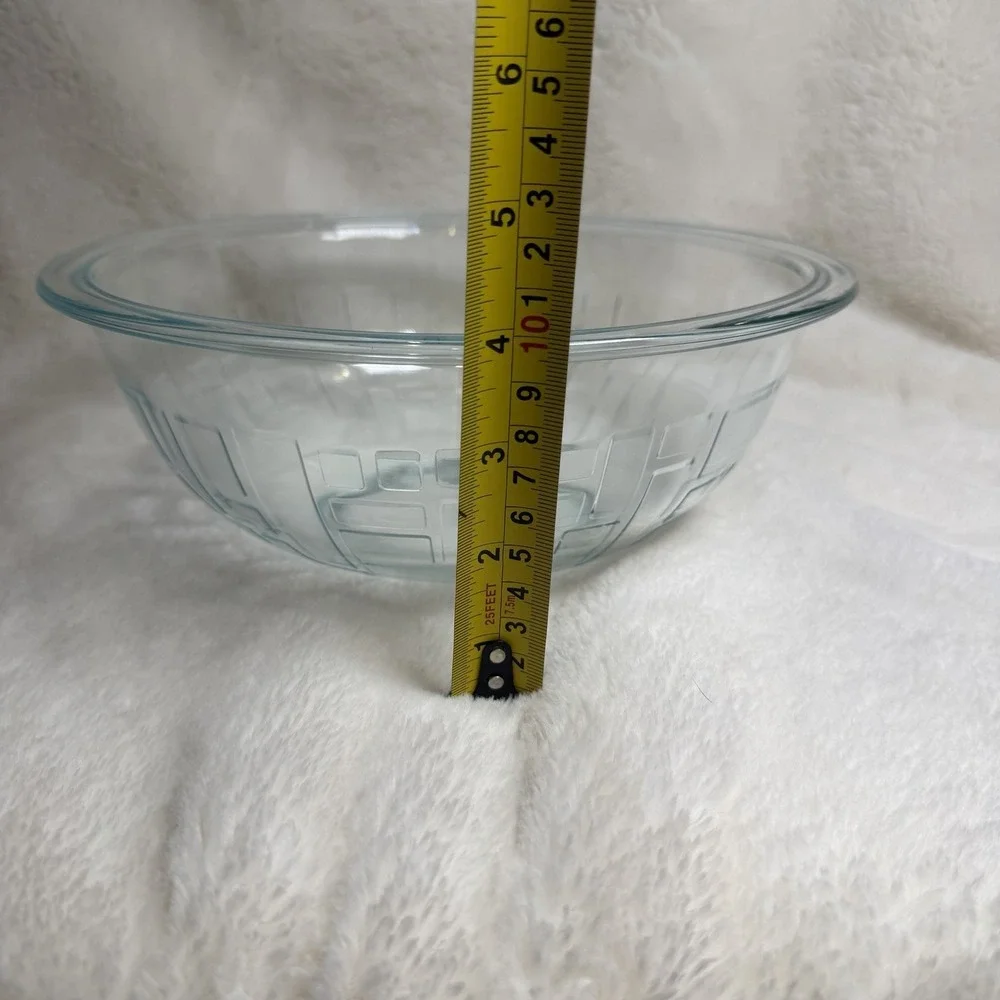 Pyrex Geometric Rectangles 2.5 Quart Clear Mixing Bowl 325 Made In USA Excellent